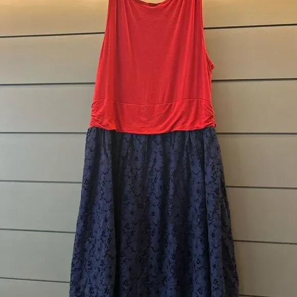 Maitai Red Pleated Top and Navy Lace Mini Dress, Size 2X - Picture 7 of 9